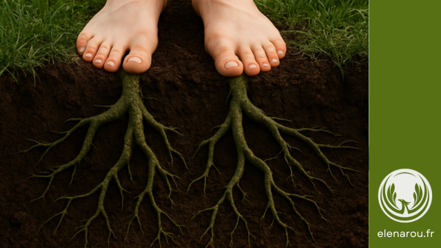 les racines des pieds poussent dans le sol